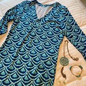 Super cute blue and turquoise Barbara Gerwit dress in medium